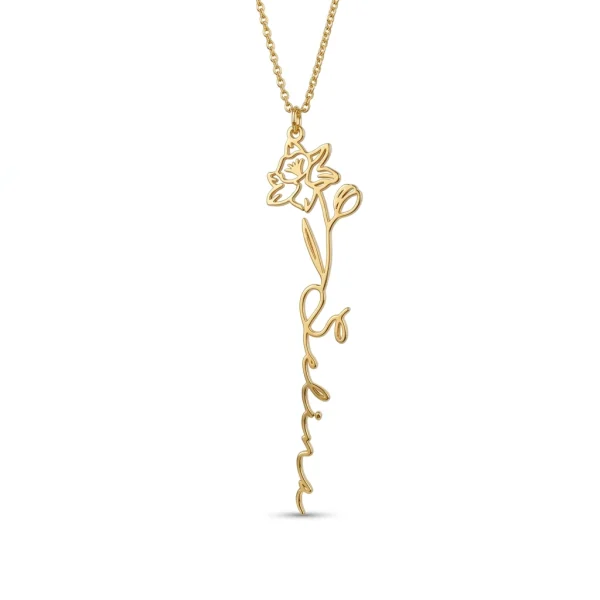 Custom Floral Name Necklace with Birth Flower – Elegant Personalized Gold Pendant