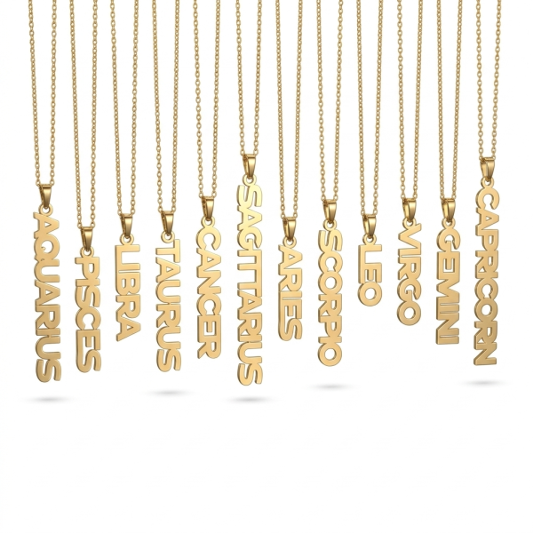 Zodiac Sign Name Pendant Necklace – All 12 Signs