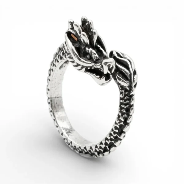 Dragon Wrap Ring – Antique Silver Men’s Statement Ring