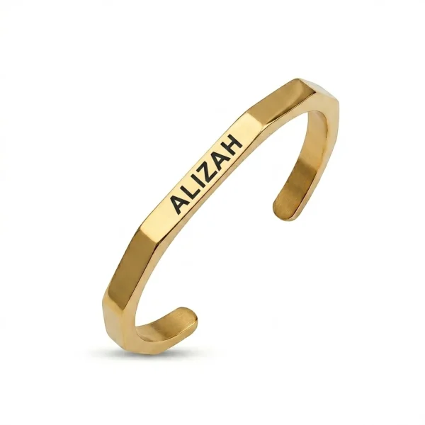 Polished Gold Geometric Hexagonal Cuff – Personalized Feminine Bangle