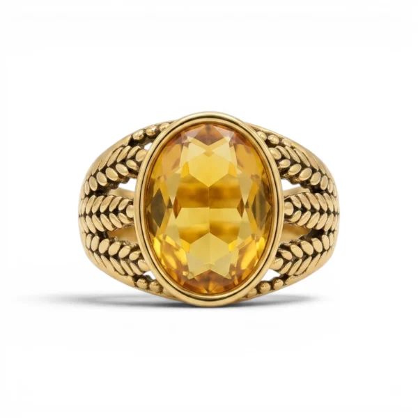 Yellow Citrine Oval Ring – Antique Gold Wheat Sheaf Band Mens Ring