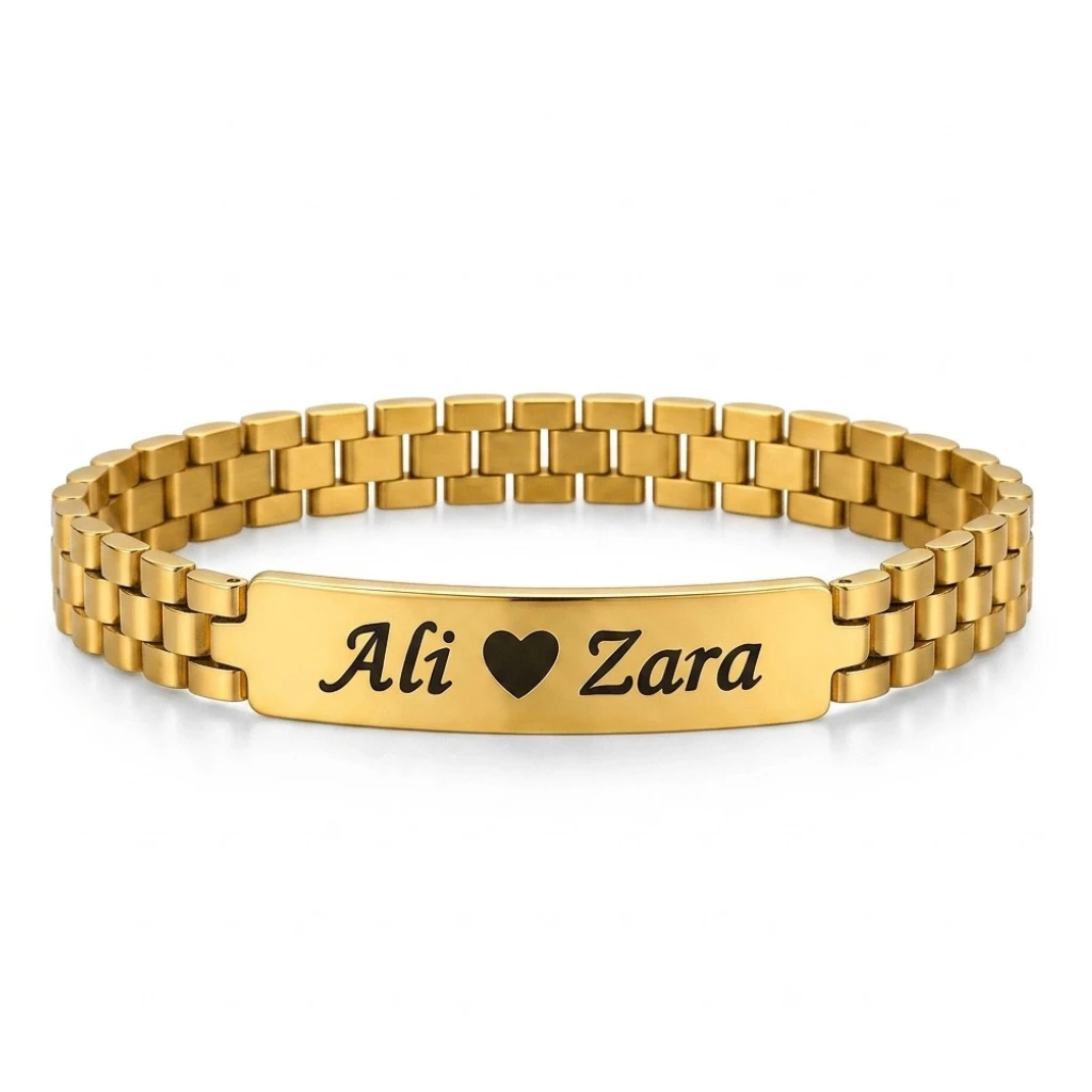 Custom Cuban Link ID Plate Bracelet for Men's and Engraved Name Plate, Gold and Silver Stainless Steel Chain Bracelet, Gift for Men's