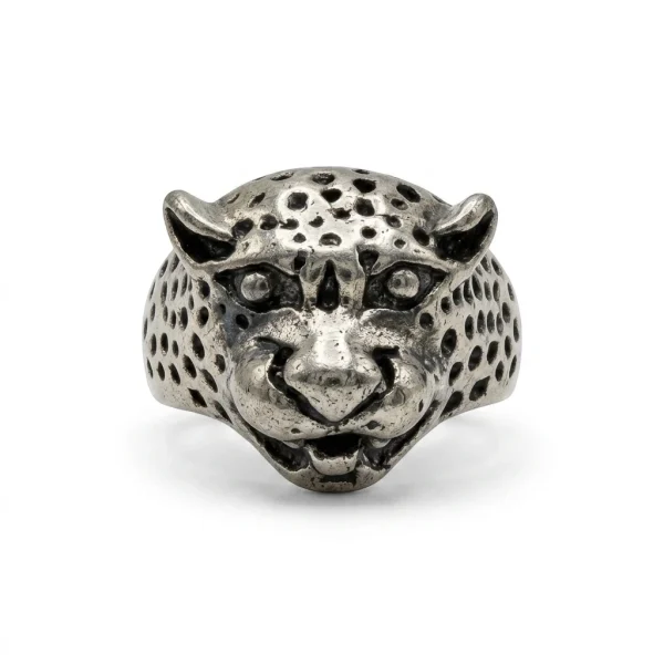 Leopard Head Ring – Antique Silver Men’s Statement Ring