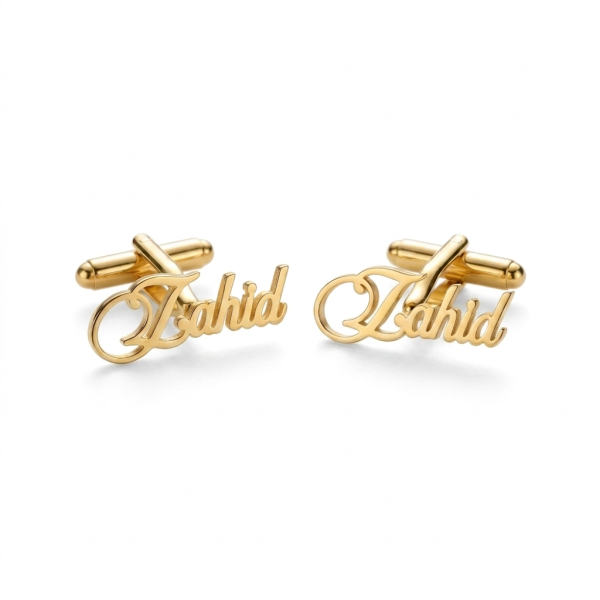Custom Name Cast Cufflinks for Men – Gold Cursive Script Cufflinks | Personalized Surname & Name Cufflinks