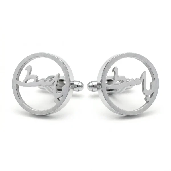 Custom Arabic Name Round Cufflinks for Men – Silver Circle Frame Calligraphy Cufflinks | Personalized Urdu Script Cufflinks