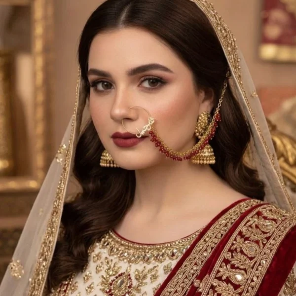 Custom Name Nath – Urdu/Arabic Calligraphy Nose Ring with Beaded Chain
