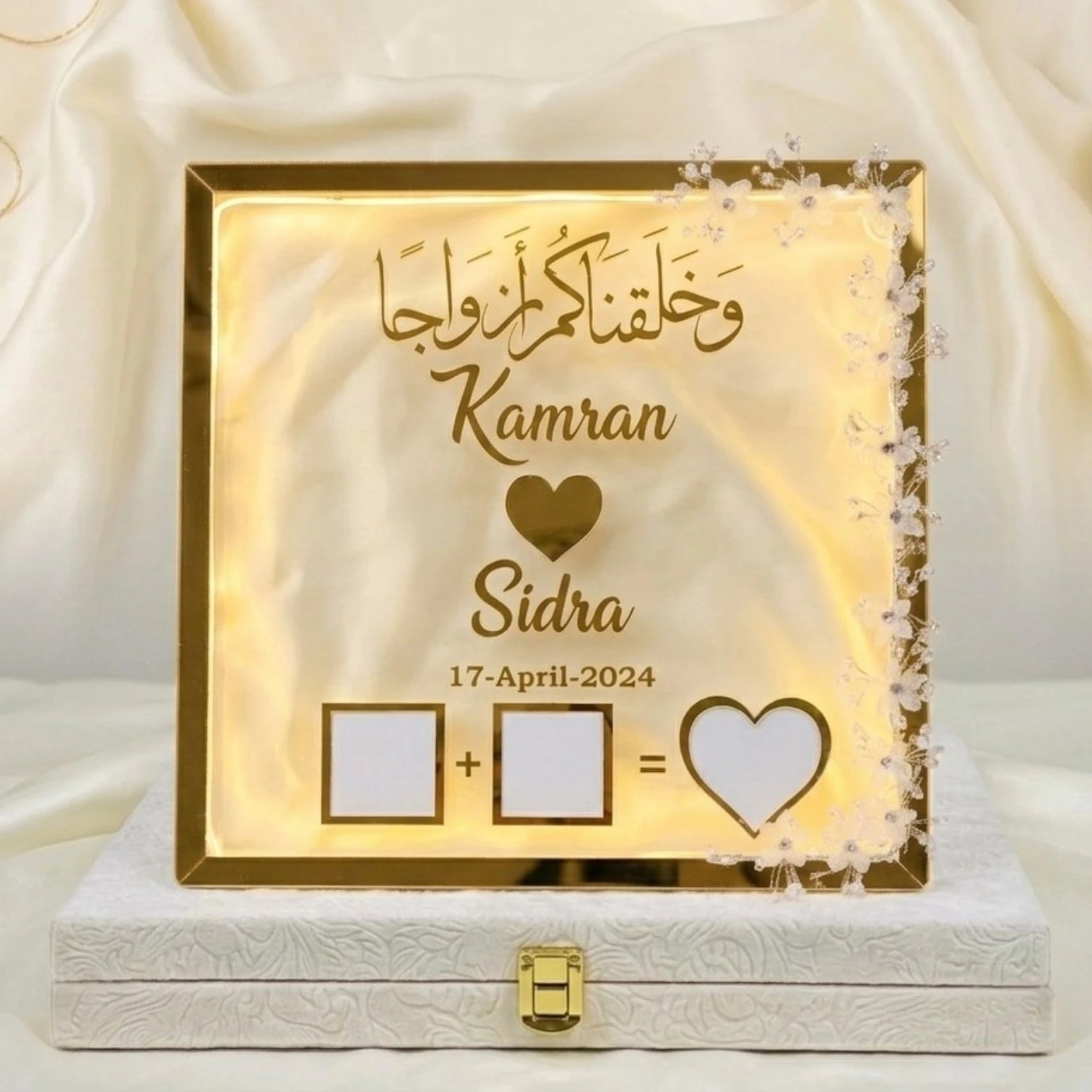 Custom Wedding Thumb Board with LED Light & Flowers - Image 2