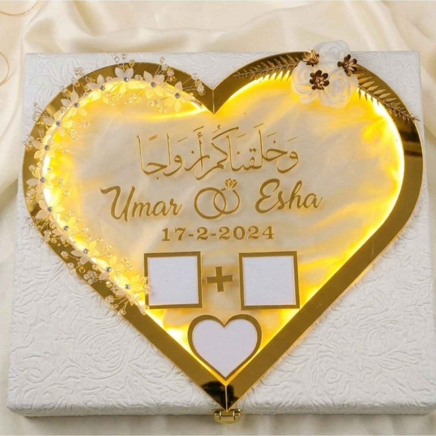 Custom Wedding Thumb Board with LED Light & Flowers