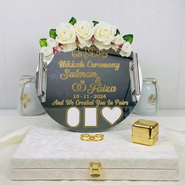 Custom Nikah Ceremony Decorative Mirror Plate with Flowers