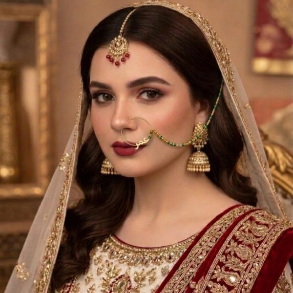 Custom Arabic Name Nath – Large Hoop with Colorful Beaded Chain