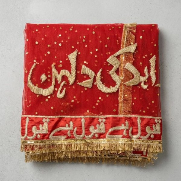 Custom Nikah Dupatta with Urdu Calligraphy Embroidery