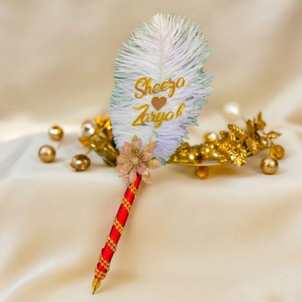 Custom Nikah Signing Pen with Feather & Couple Names