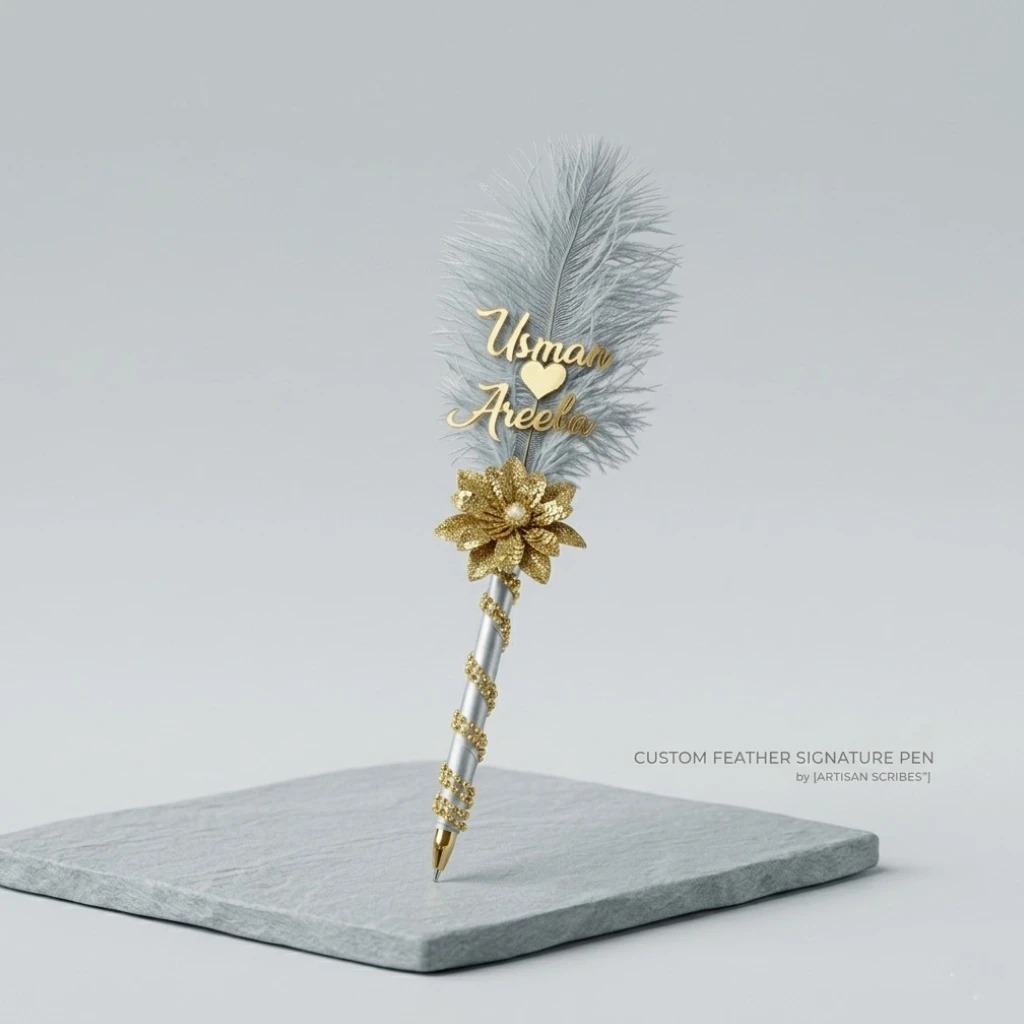 Custom Nikah Signing Pen with Feather & Couple Names