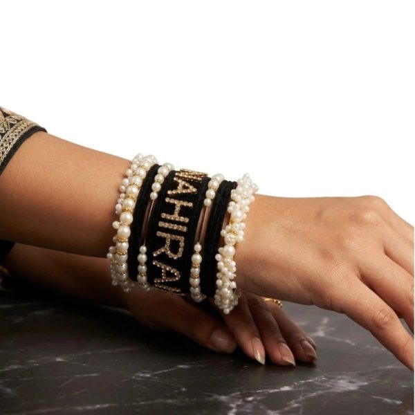 Custom Name Bangles – Black, Pearl & Gold Bridal Bangle Set