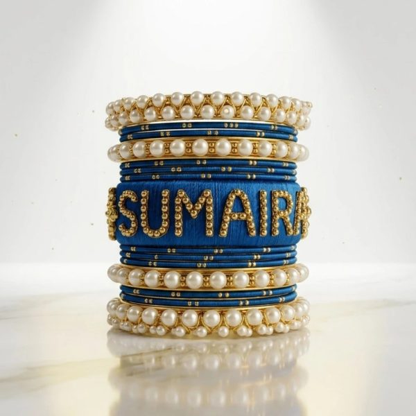 Custom Name Bangles – Black, Pearl & Gold Bridal Bangle Set