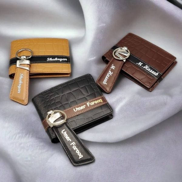 Custom Name Leather Wallet & Keychain Set