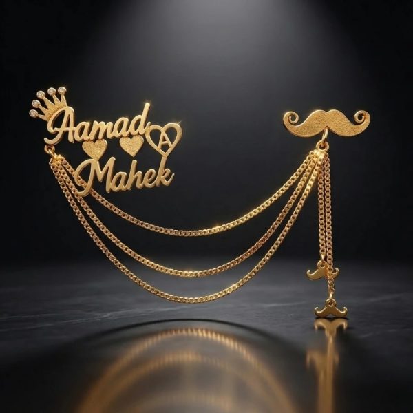 Custom Couple Name Groom Brooch with Chain