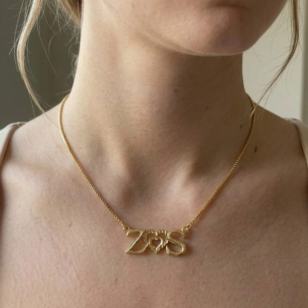 Custom Couple Initial Letter Necklace with Heart