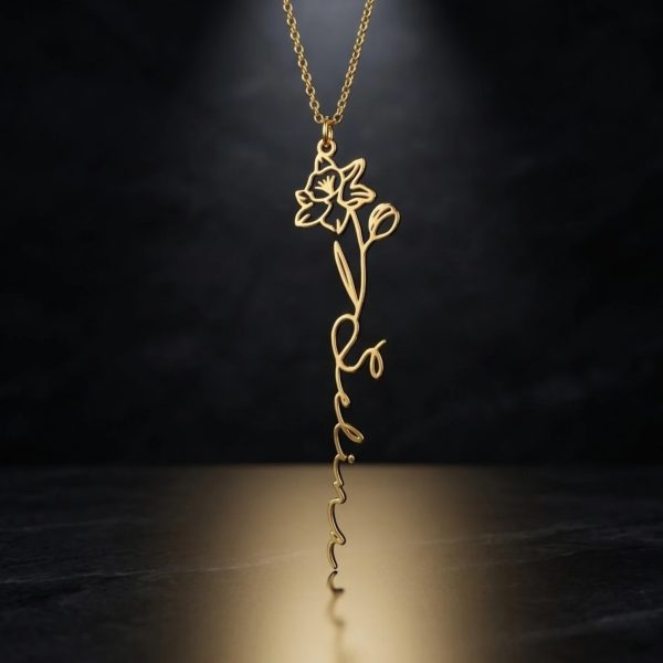 Custom Floral Name Necklace – Flower & Script Pendant