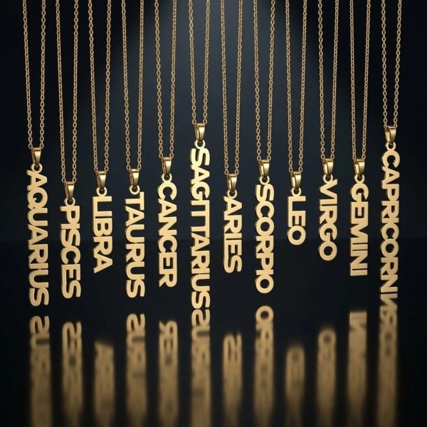 Zodiac Sign Name Pendant Necklace – All 12 Signs