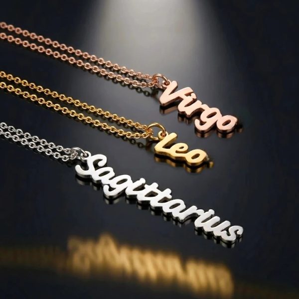 Zodiac Sign Name Pendant Necklace – All 12 Signs