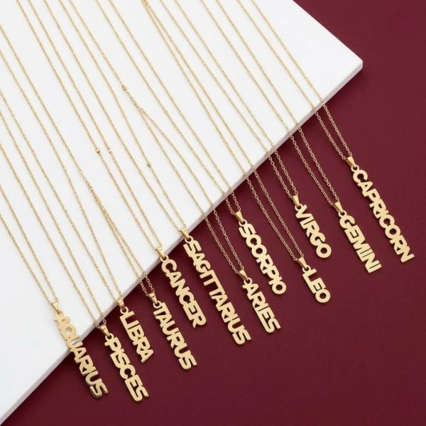 Zodiac Sign Name Pendant Necklace – All 12 Signs
