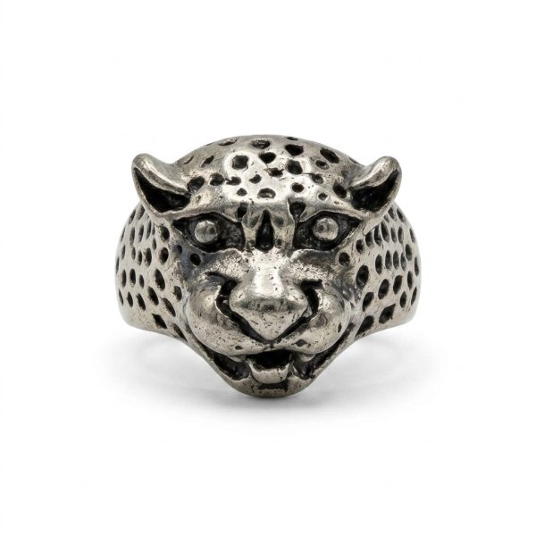 Leopard Head Ring – Antique Silver Men’s Statement Ring