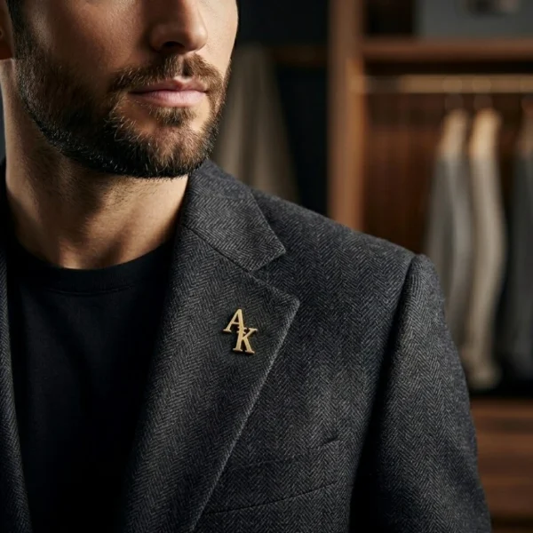 Custom Initial Monogram Coat Pin for Men – Gold Dual Letter Lapel Pin | Personalized Initial Brooch for Suit & Sherwani