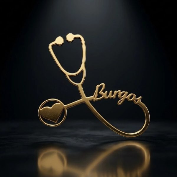 Custom Doctor Name Brooch – Gold Stethoscope Brooch with Name | Personalized Medical Brooch Gift for Doctors
