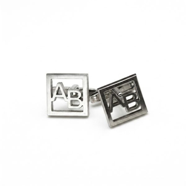 Custom Initial Square Cufflinks for Men – Silver Dual Letter Monogram Cufflinks | Personalized Square Frame Cufflinks