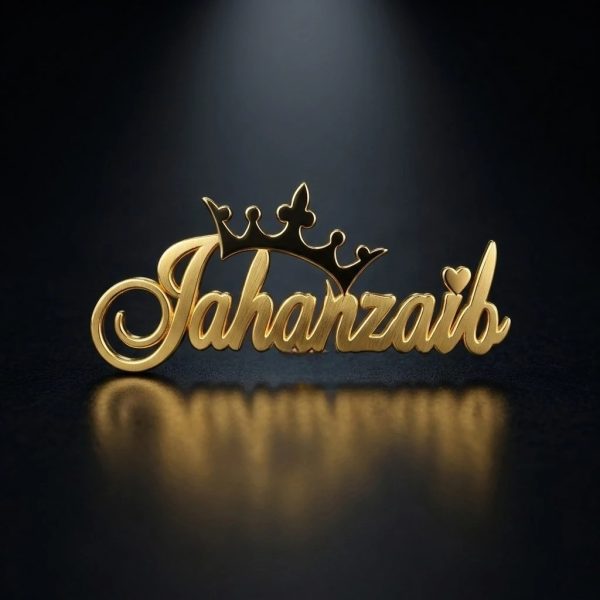 Custom Name Crown Coat Pin for Men – Gold Script Lapel Pin with Crown & Heart | Personalized Groom Brooch