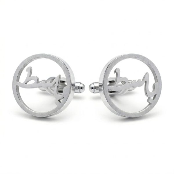 Custom Arabic Name Round Cufflinks for Men – Silver Circle Frame Calligraphy Cufflinks | Personalized Urdu Script Cufflinks