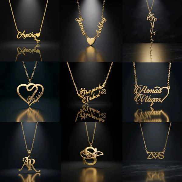 Custom Name Necklace Gold – Personalized Cursive Name Pendant | Couple, Heart & Initial Styles Available