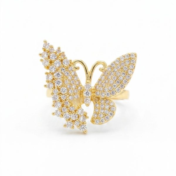 Crystal Butterfly Ring Gold – Full Pavé CZ Statement Ring | Women’s Luxury Butterfly Jewellery