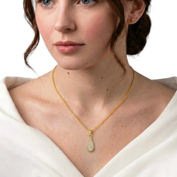 Gold Teardrop Necklace for Women – Pavé Cubic Zirconia Pendant | Elegant Sparkle Necklace