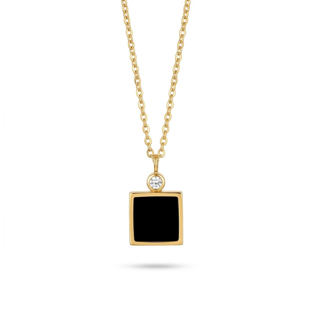 Gold Black Onyx Square pendant