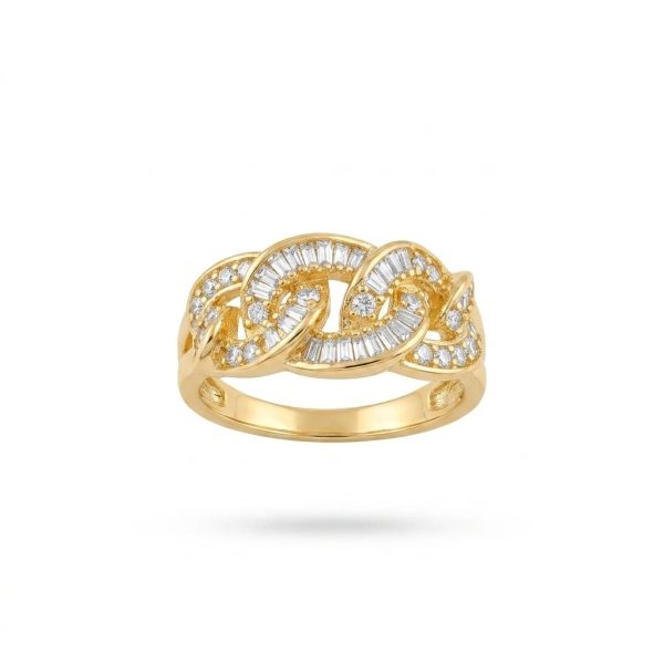 Cuban Link CZ Ring Gold – Baguette & Round Pavé Statement Ring | Women’s Luxury Chain Ring