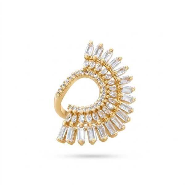 Copper Gold Cluster Ring for Women – Baguette Cubic Zirconia Statement Ring | Adjustable Cocktail Ring