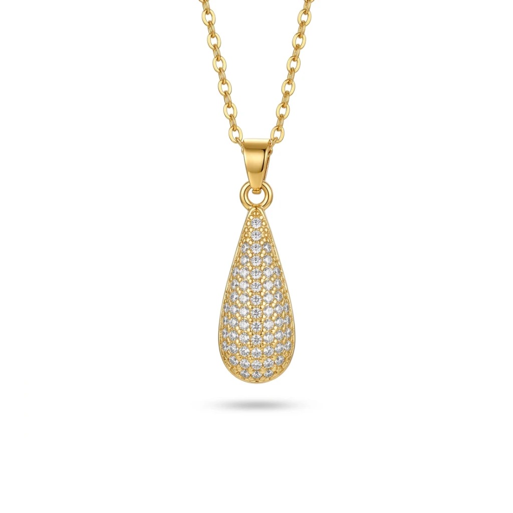 gold long teardrop sparkle pendant