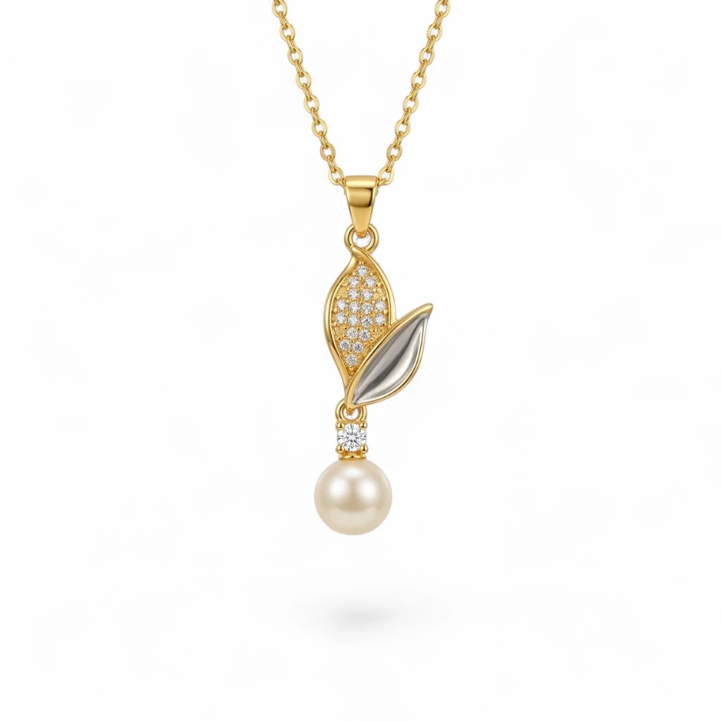 gold-plated hetica cz leaf shape pendant