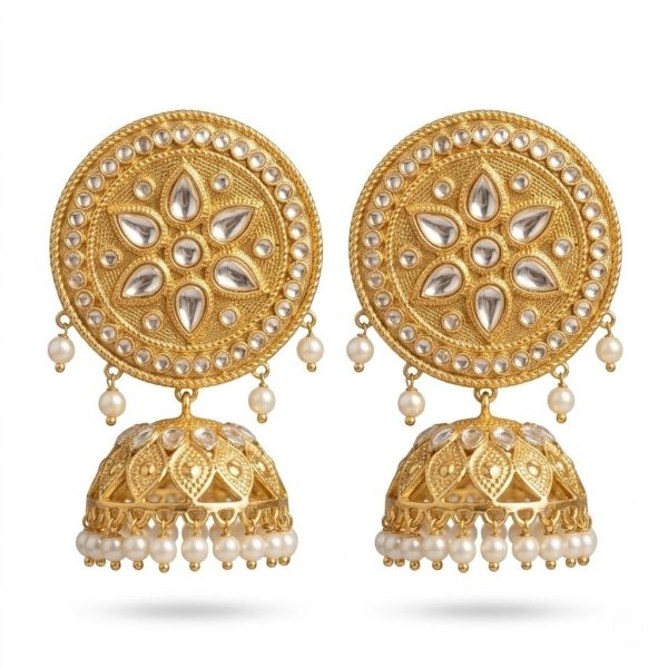 Gold Kundan Jhumka Earrings for Women – Traditional Pearl Drop Earrings | Pakistani Bridal Jewellery