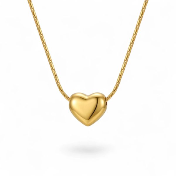 Gold Heart Necklace for Women – Puffed Heart Pendant on Box Chain | Minimalist Romantic Necklace