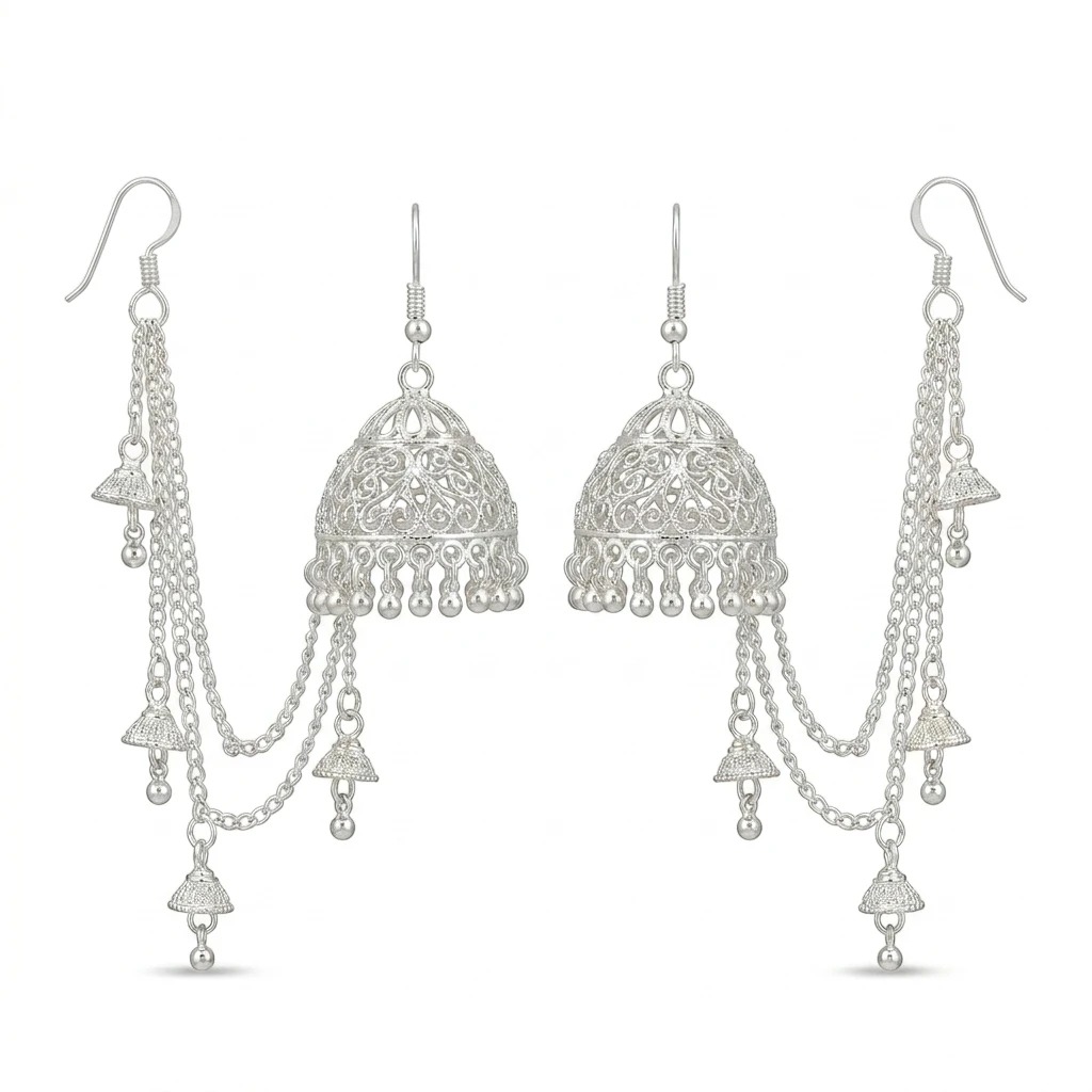 stunning silver filigree jhumka earrings
