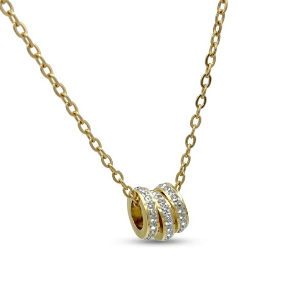 Triple Pavé Band Barrel Necklace Gold – CZ Studded Bead Pendant | Women’s Minimalist Luxury Necklace