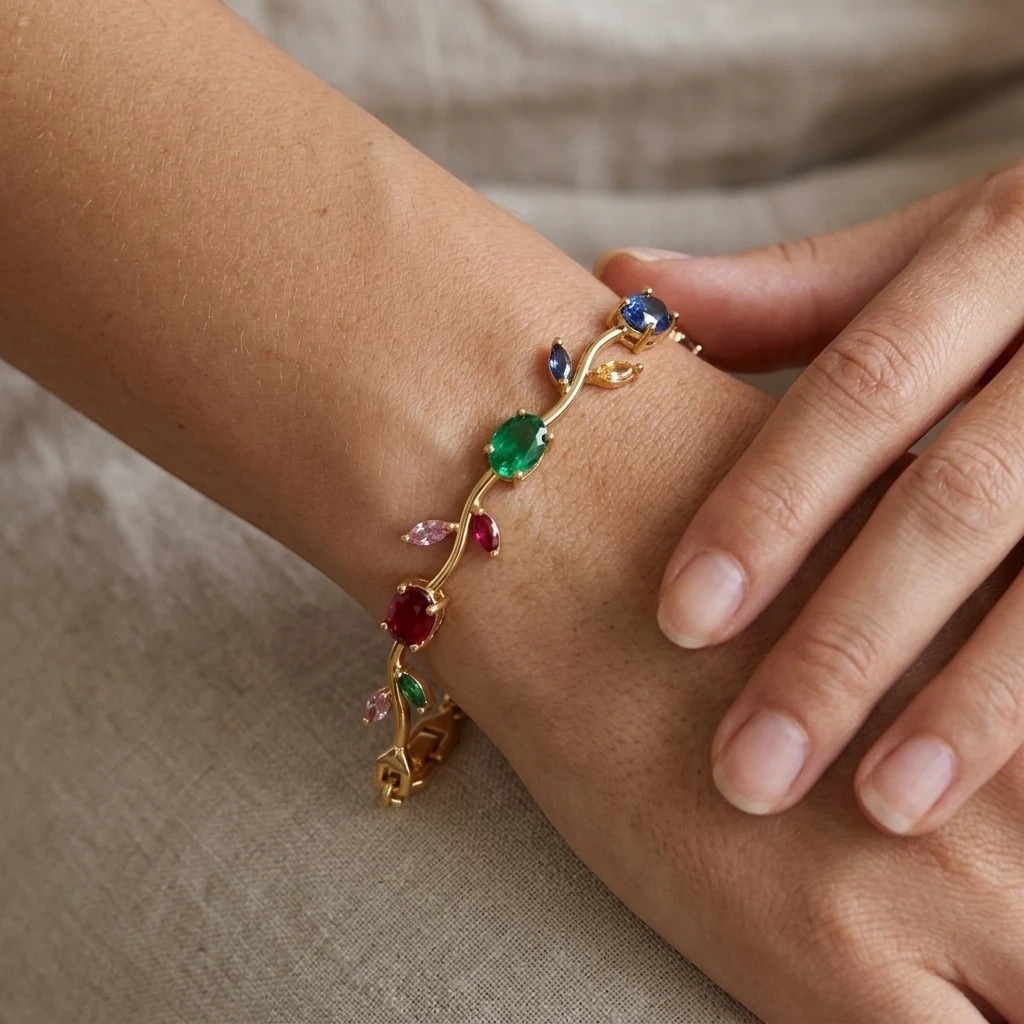 Multi Color Tulip Vine Bracelet for Women – Gold Plated Floral Tennis Bracelet Cubic Zirconia - Image 2